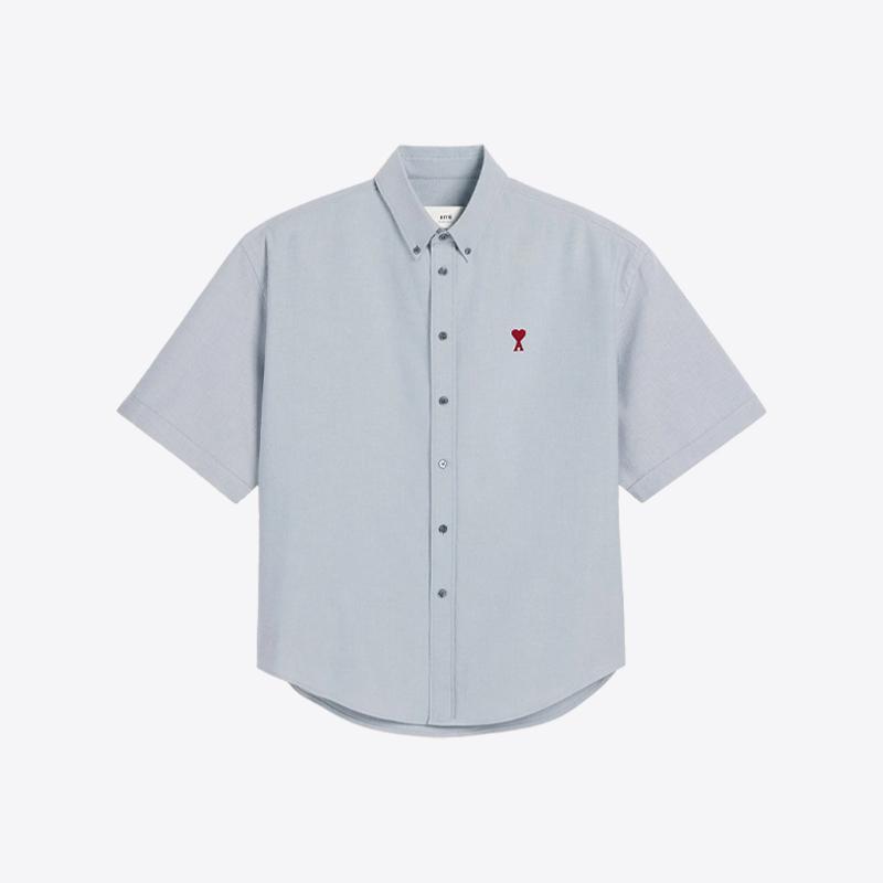 아미 남성 박시 핏 반팔 셔츠 (블루) HSH230 CO0031 4502