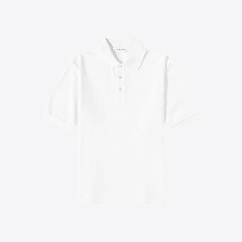 생로랑 남성 모노그램 자수로고 피케 반팔티셔츠 (화이트) 554052 YB2OC 9000