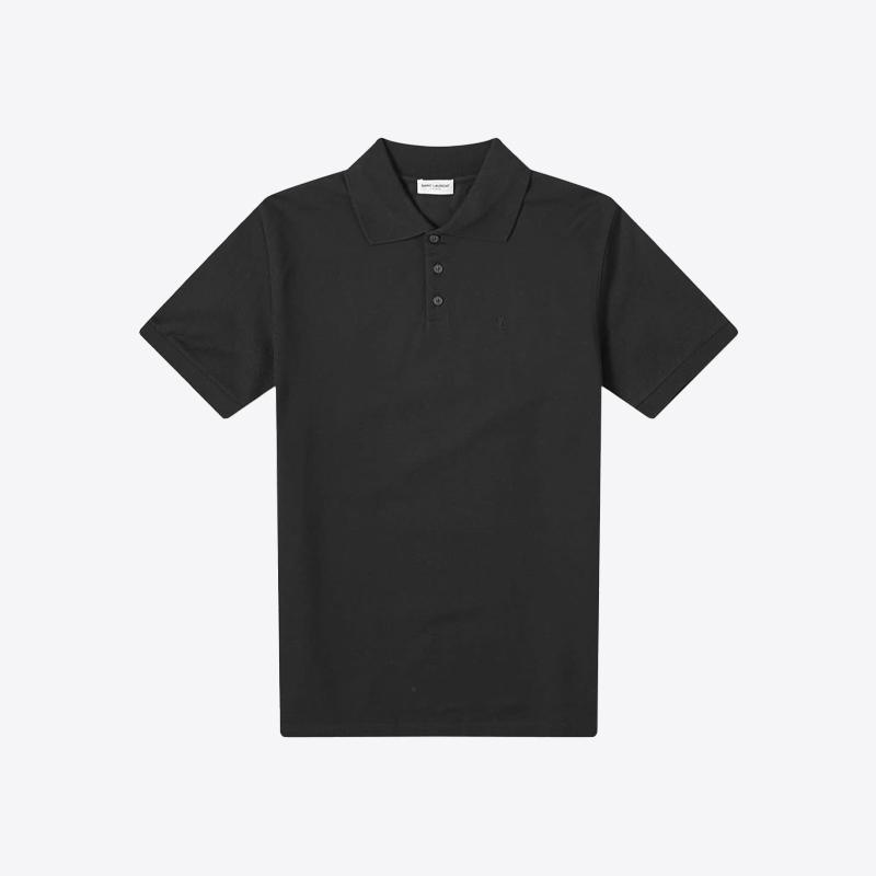 생로랑 남성 모노그램 자수 로고 피케 반팔티셔츠 (블랙) 554052 YB2OC 1000