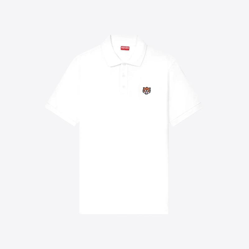 겐조 남성 해피 타이거 자수 로고 폴로 반팔 티셔츠 (화이트) FF5 5PO543 4PU 02