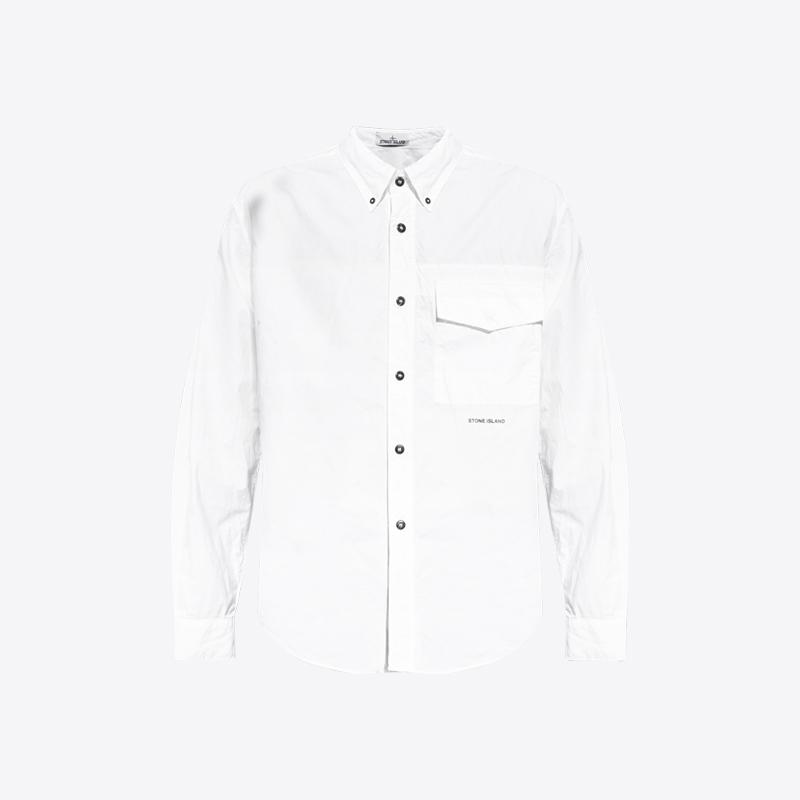 스톤아일랜드 남성 포켓 로고 자수 코튼 셔츠 (화이트) 801511705 V0001