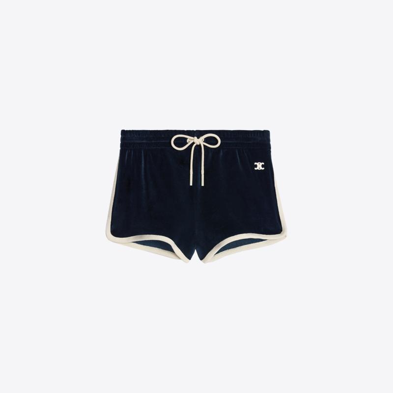 셀린느 여성 트리오페 벨벳 저지 미니 쇼츠 팬츠 (미드나이트) 2Z558748Q 07RC
