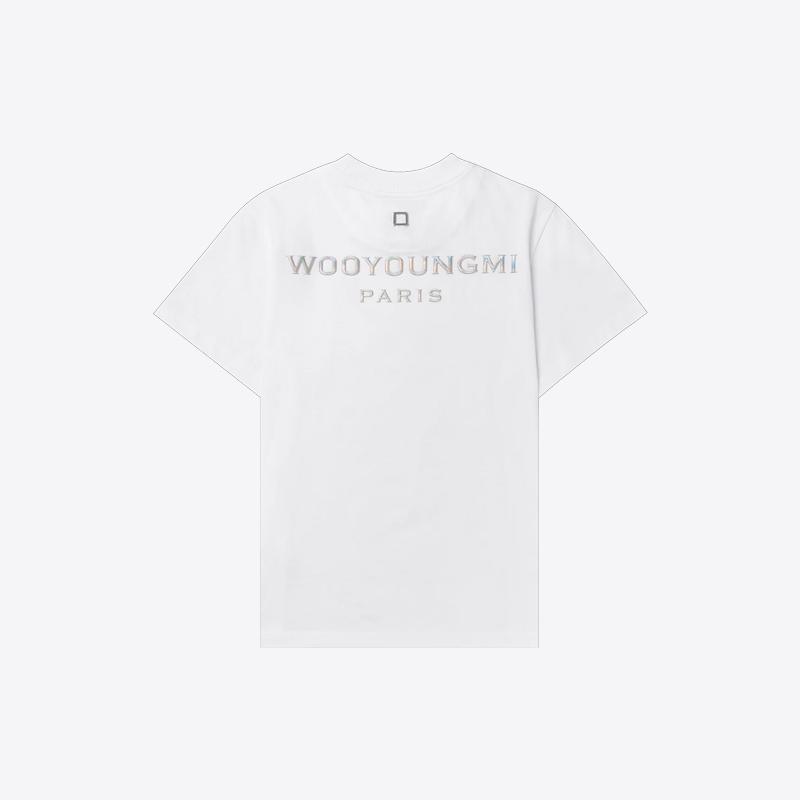 우영미 여성 메탈릭 엠보싱 백 로고 반팔티셔츠 (화이트) M241TS08701W