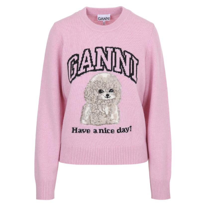 [국내/당일]25FW K2499 868 가니 푸들 그래픽 니트 초크핑크 스웨터