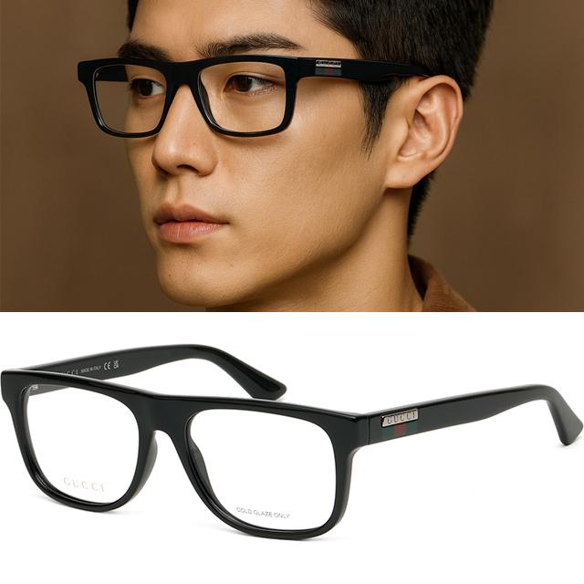구찌 안경테 GG1117O 001 명품 블랙 와이드 블랙 스퀘어 뿔테