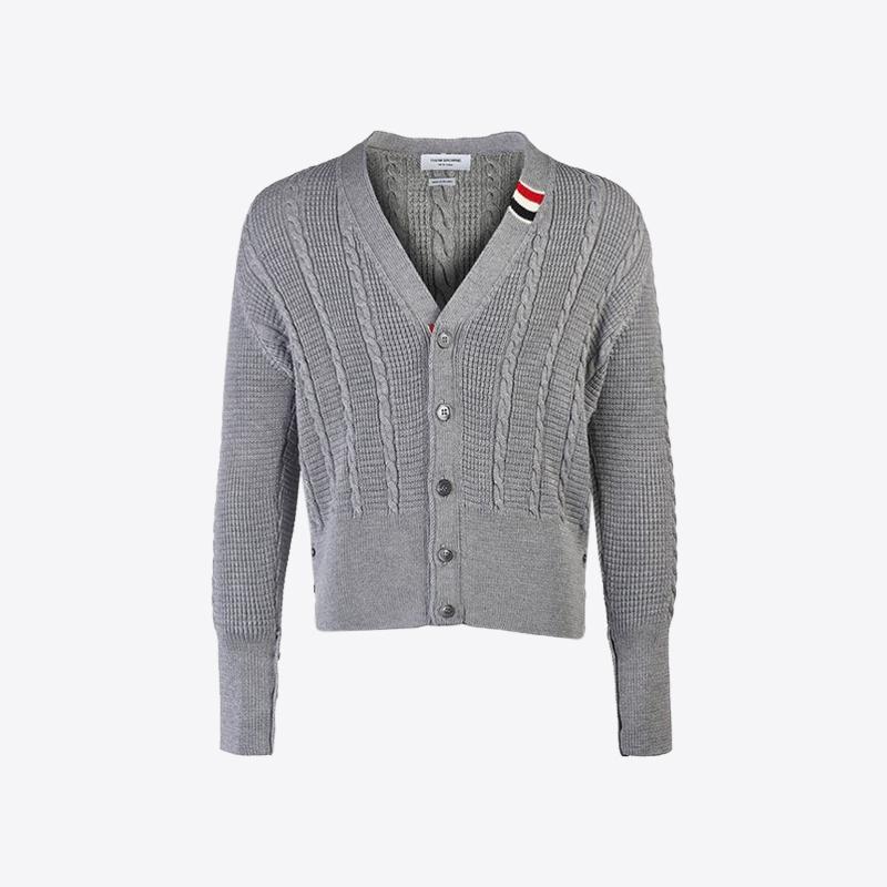 톰브라운 남성 울 릴렉스드 브이넥 케이블 가디건 (라이트그레이) MKC513A Y1024 055