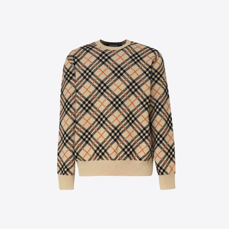 버버리 남성 체크 패턴 캐시미어 스웨터 니트 (베이지) 8098675