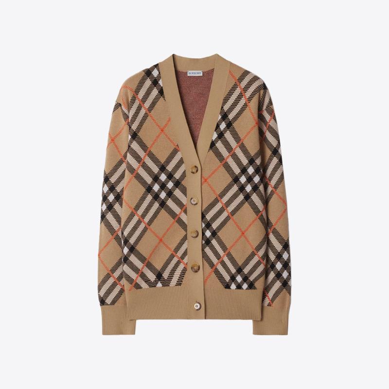 버버리 남성 체크 울 모헤어 블렌드 가디건 (베이지) 8093494