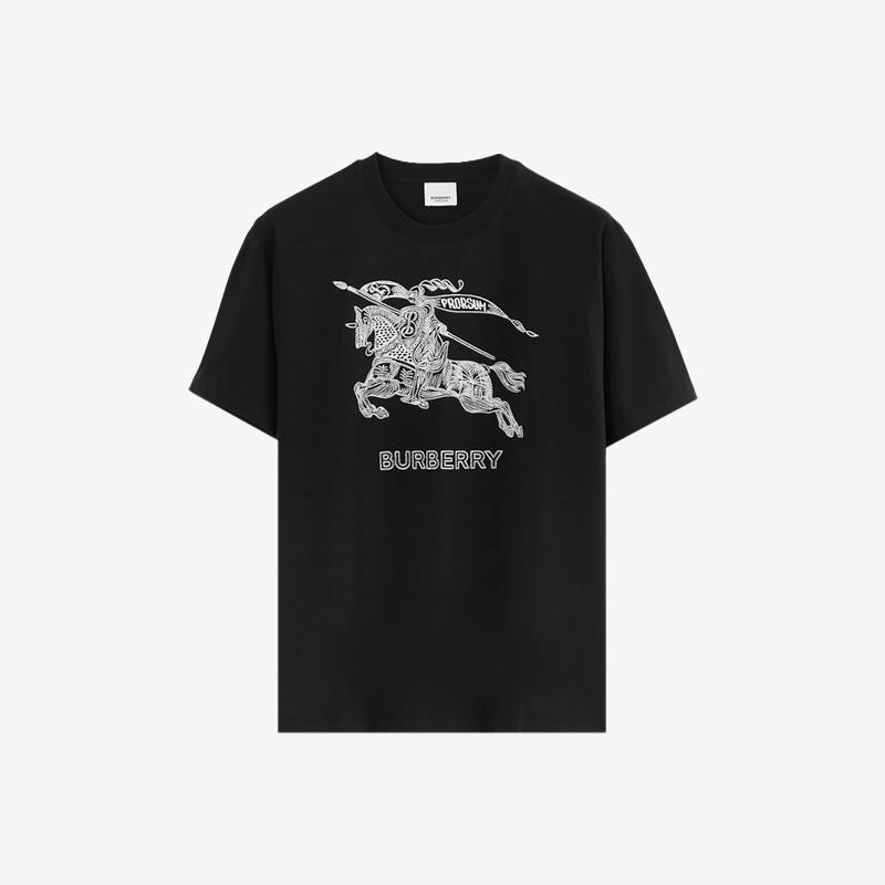 버버리 남성 EKD 자수로고 코튼 반팔 티셔츠 (블랙) 8072775