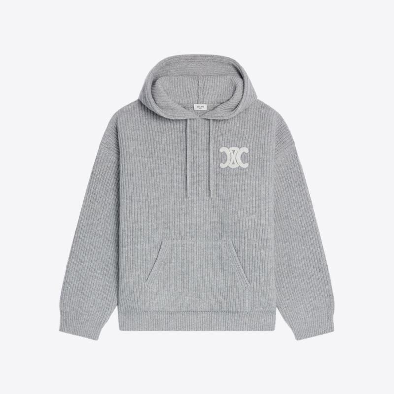 셀린느 남성 립드 어드처스터블 드로우스트링 니트 후드 티셔츠 (라이트그레이) RY0FV0ZTQ 08GC