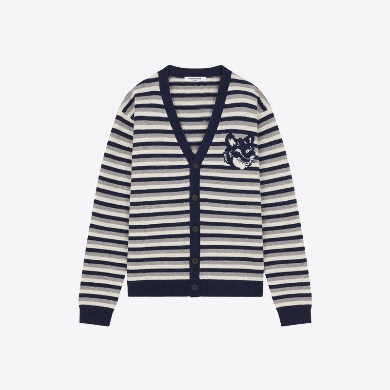 메종키츠네 폭스 헤드 스트라이프 가디건 (네이비화이트) NM00504KM0329 B481