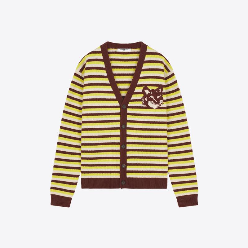 메종키츠네 폭스 헤드 스트라이프 가디건 (옐로우브라운) NM00504KM0329 0020