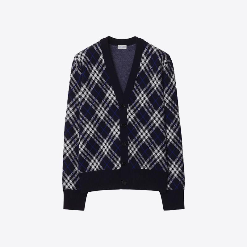 버버리 남성 체크 브이넥 울 가디건 (블루블랙) 8111383
