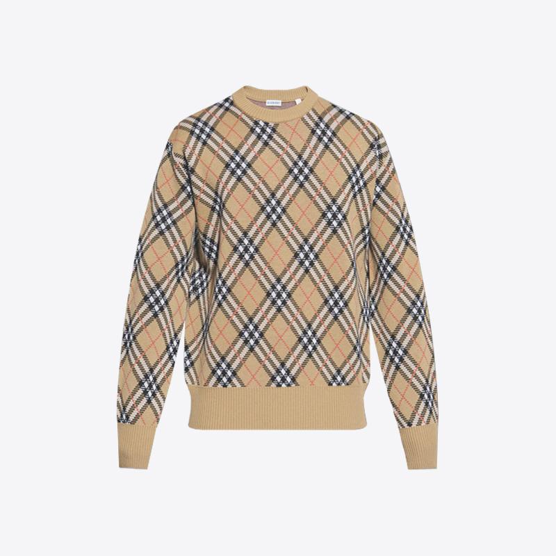 버버리 남성 체크 크루넥 울 스웨터 니트 (베이지) 8111379