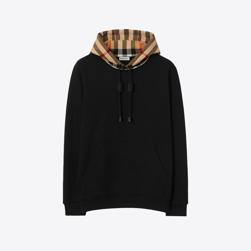 버버리 남성 체크 코튼 스웨트 후드 티셔츠 (블랙) 8058117