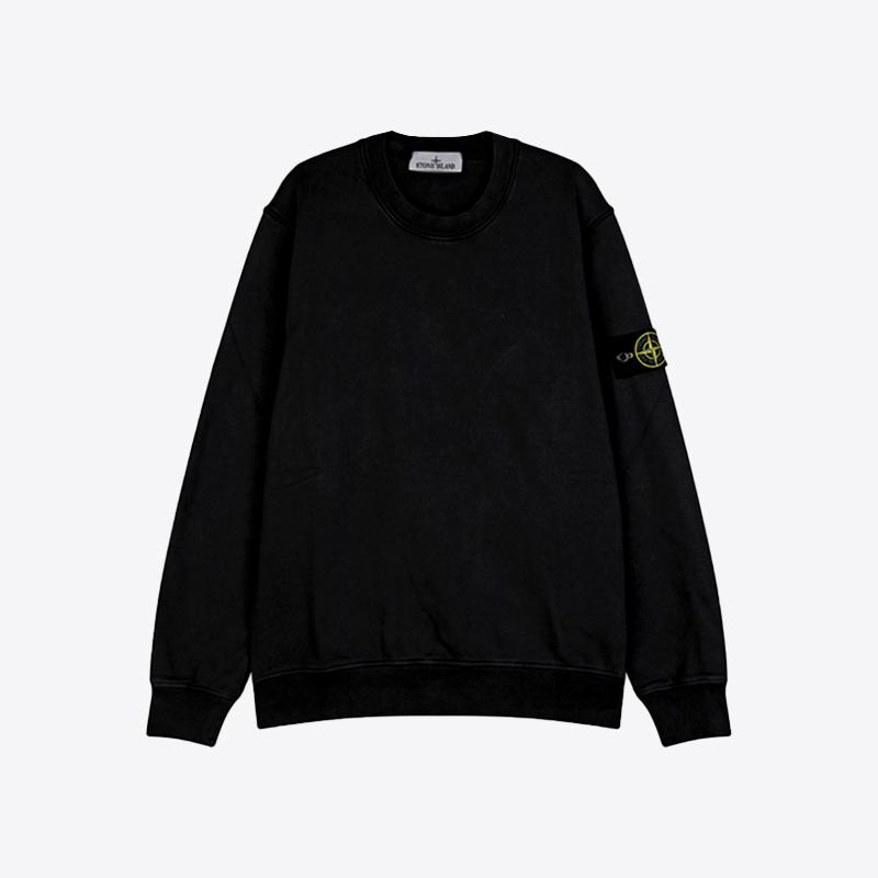 스톤아일랜드 남성 오가닉 코튼 플리스 레귤러 스웨트 맨투맨 (블랙) 6100060 S0051 V0029