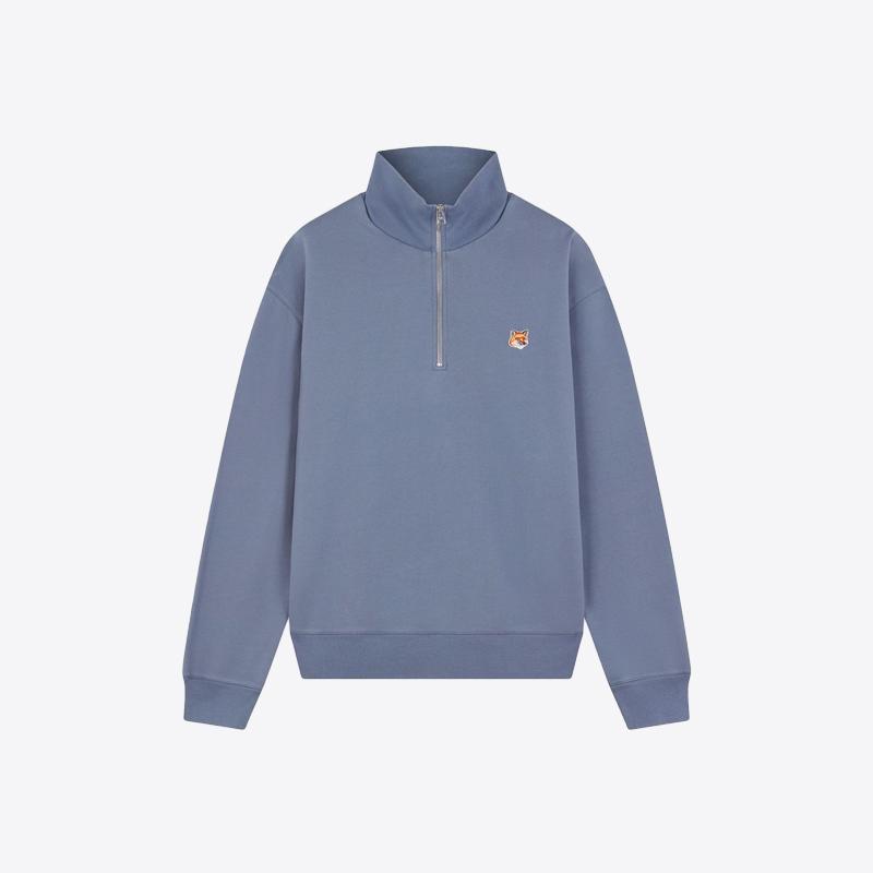 메종키츠네 폭스 헤드 패치 하프 집 맨투맨 (블루) MM00314KM0001 P154