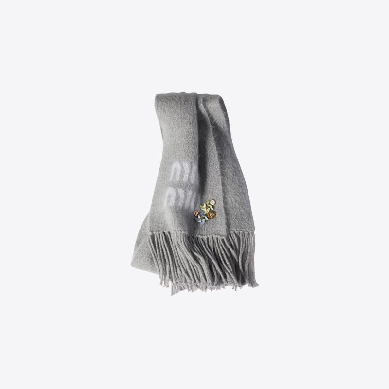 미우미우 울 모헤어 스카프 머플러 (그레이) 5FS062 2CQD F0031