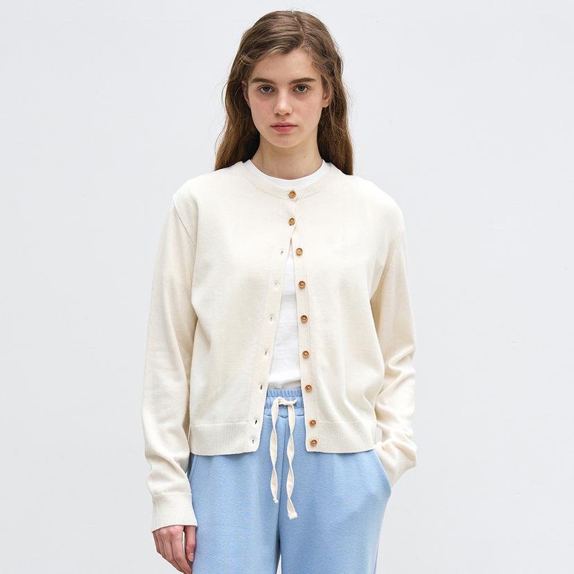 WOOD BUTTON ROUND CARDIGAN - IVORY