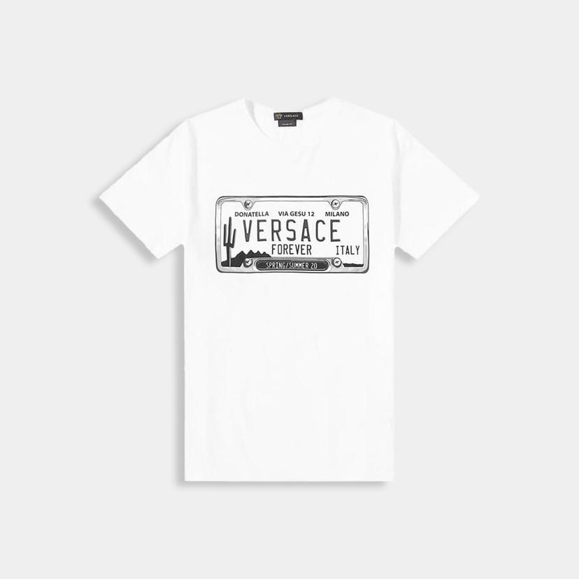 당일배송베르사체 남성  로고 라이센스 플레이트 반팔티셔츠 화이트 A86002 A228806 A1002