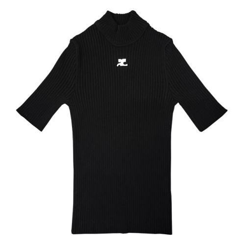 [논현 더팩토리](당일) 24SS 쿠레주 리에디션 로고 립 니트 터틀넥 반팔티 (PERMPU026FI0001 9999)