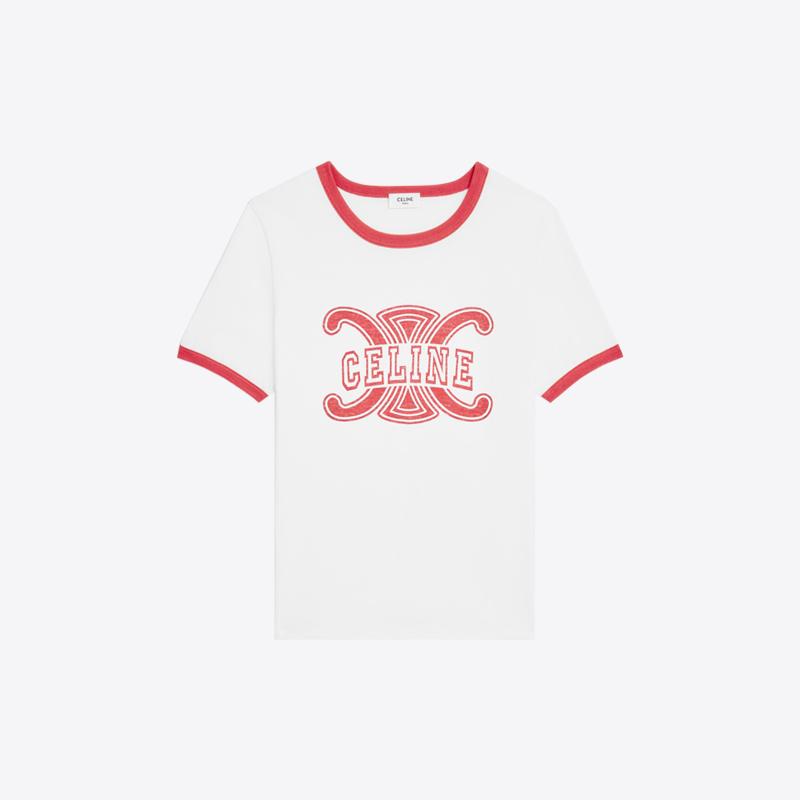 셀린느 여성 코튼 저지 70`s 트리오페 프린트 반팔 티셔츠 (오프화이트체리레드) RX0CH671Q GDJ2