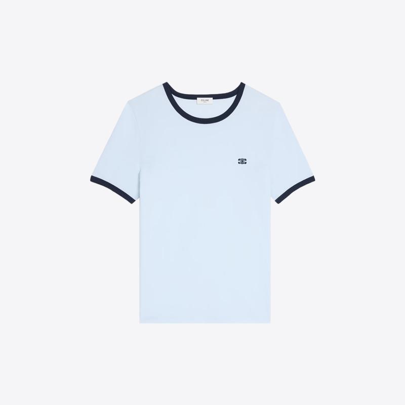 셀린느 여성 코튼 저지 70`s 트리오페 로고 반팔 티셔츠 (실버블루네이비) RX05L507Z FYZ7