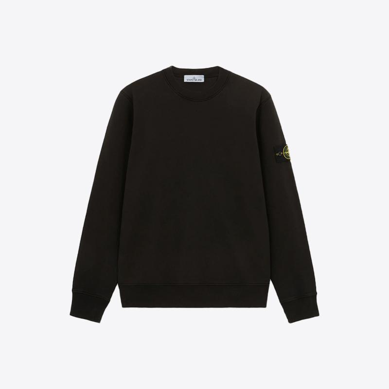 스톤아일랜드 남성 오가닉 코튼 플리스 크루넥 스웨트 맨투맨 (블랙) 6100044 S0051 V0029