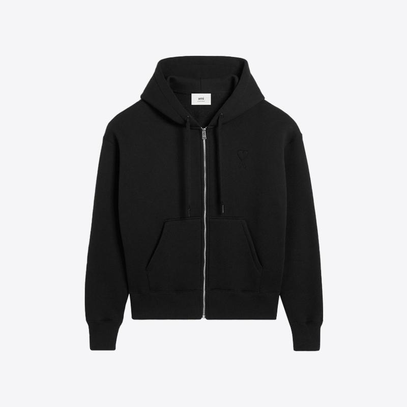 아미 톤온톤 하트 로고 코튼 후드 집업 자켓 (블랙) USW427 749 001