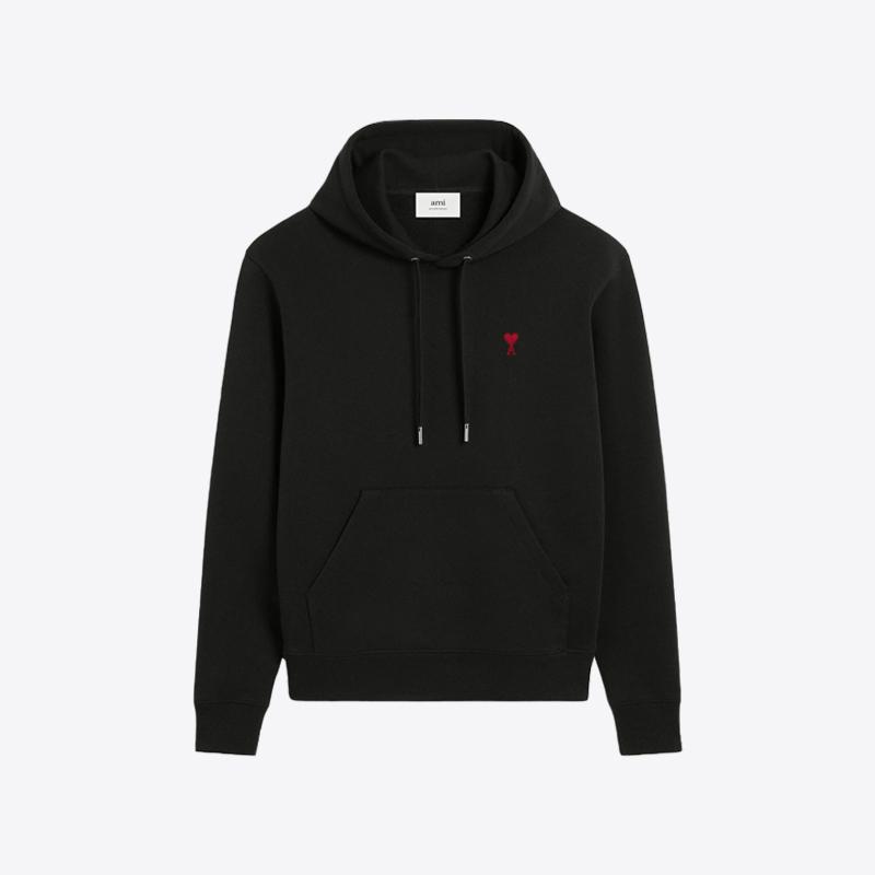 아미 스몰 하트 로고 루프백 오가닉 코튼 후드 티셔츠 (블랙) USW235 730 001