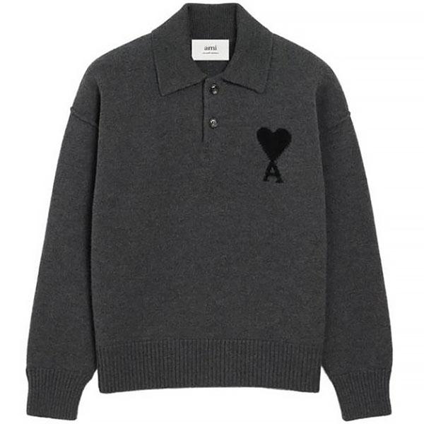 25FW 아미 빅하트 울 니트 UKS838 018 504 GREY BLACK