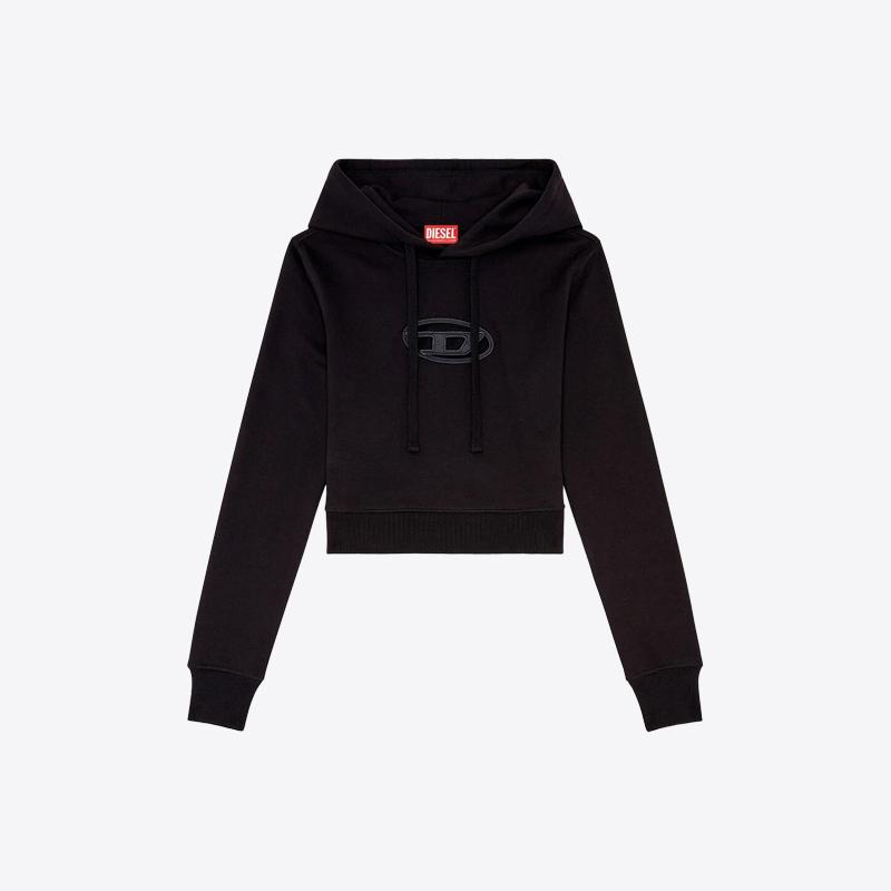 디젤 여성 슬림핏 크롭 후드티셔츠 (블랙) A15714 0GRAC 9XX