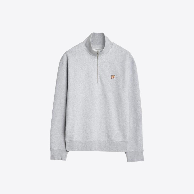 메종키츠네 폭스 헤드 패치 하프 집 맨투맨 (라이트그레이멜란지) MM00314KM0001 H120